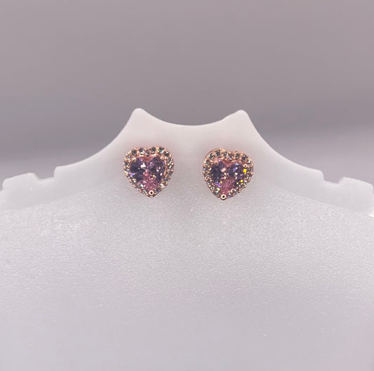 Pink Stone Heart Earrings w/ Rose Gold