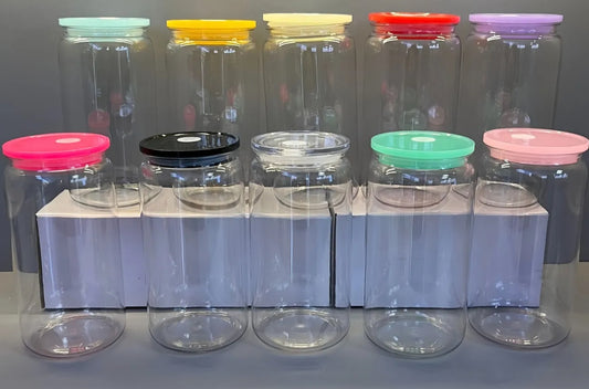 16oz Clear Plastic Cups (Colored Lids)